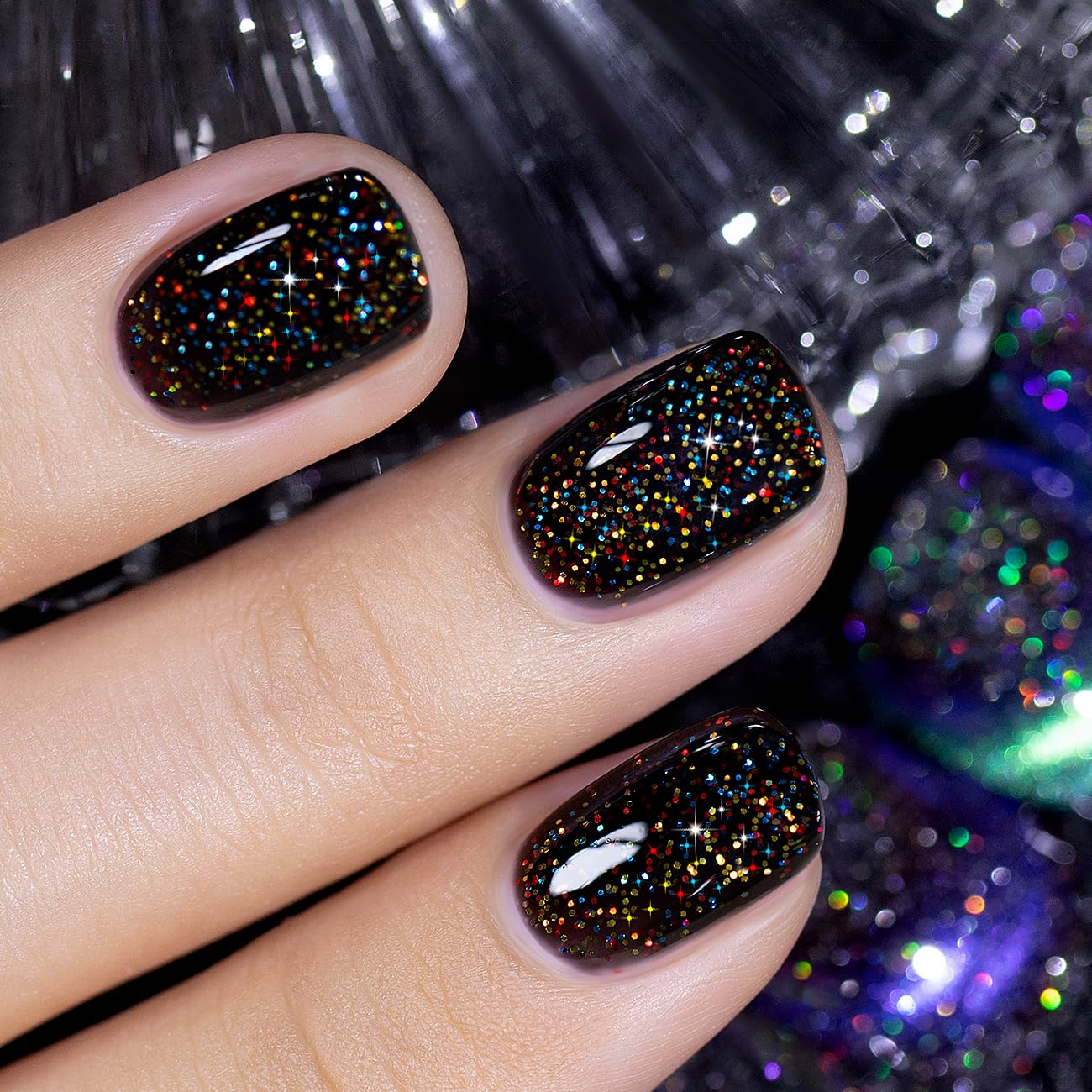Thumbnail 2 de RARJSM Black Glitter Gel Nail Polish, Iridescent Chunky Shimmer, 15ml