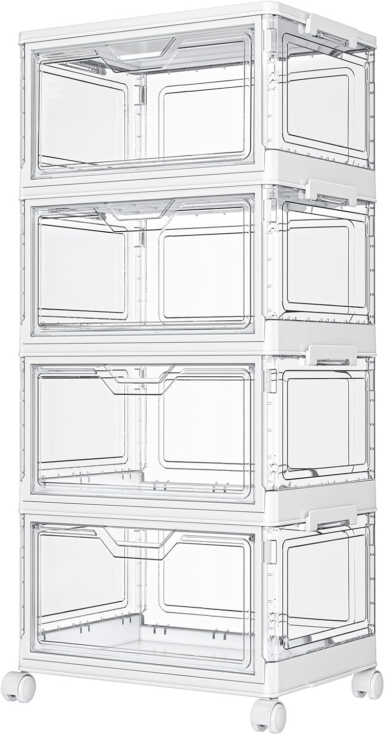 Detalle de Kmiectse Clear Storage Bins with Lids (4-Tier, 23 QT) with Wheels and Magnetic Door