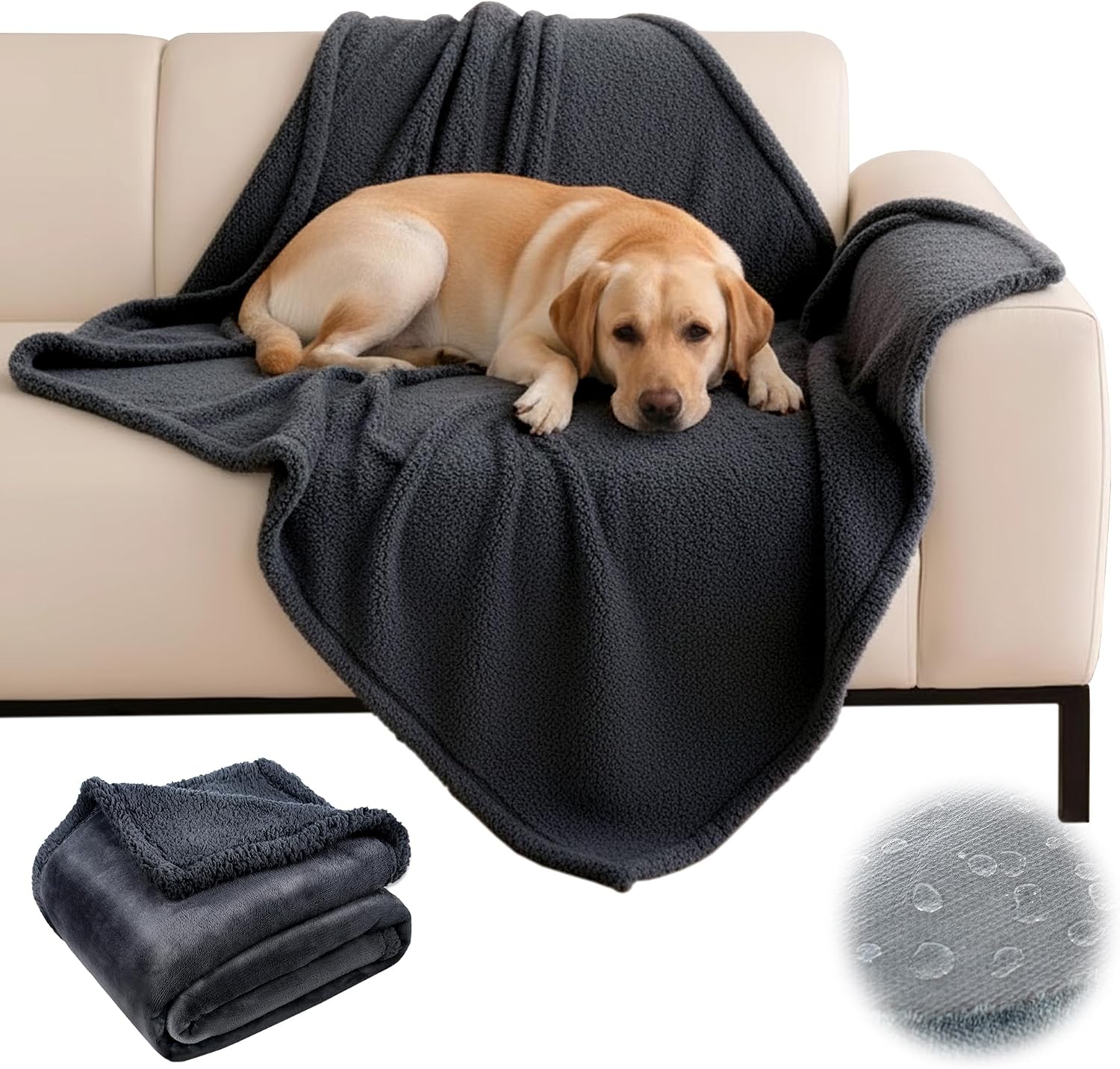 Detalle de fireowl Dog Blanket Waterproof Washable – Ultra Soft Quick Dry Pet Throw, Extra Large 145x216cm (Grey)