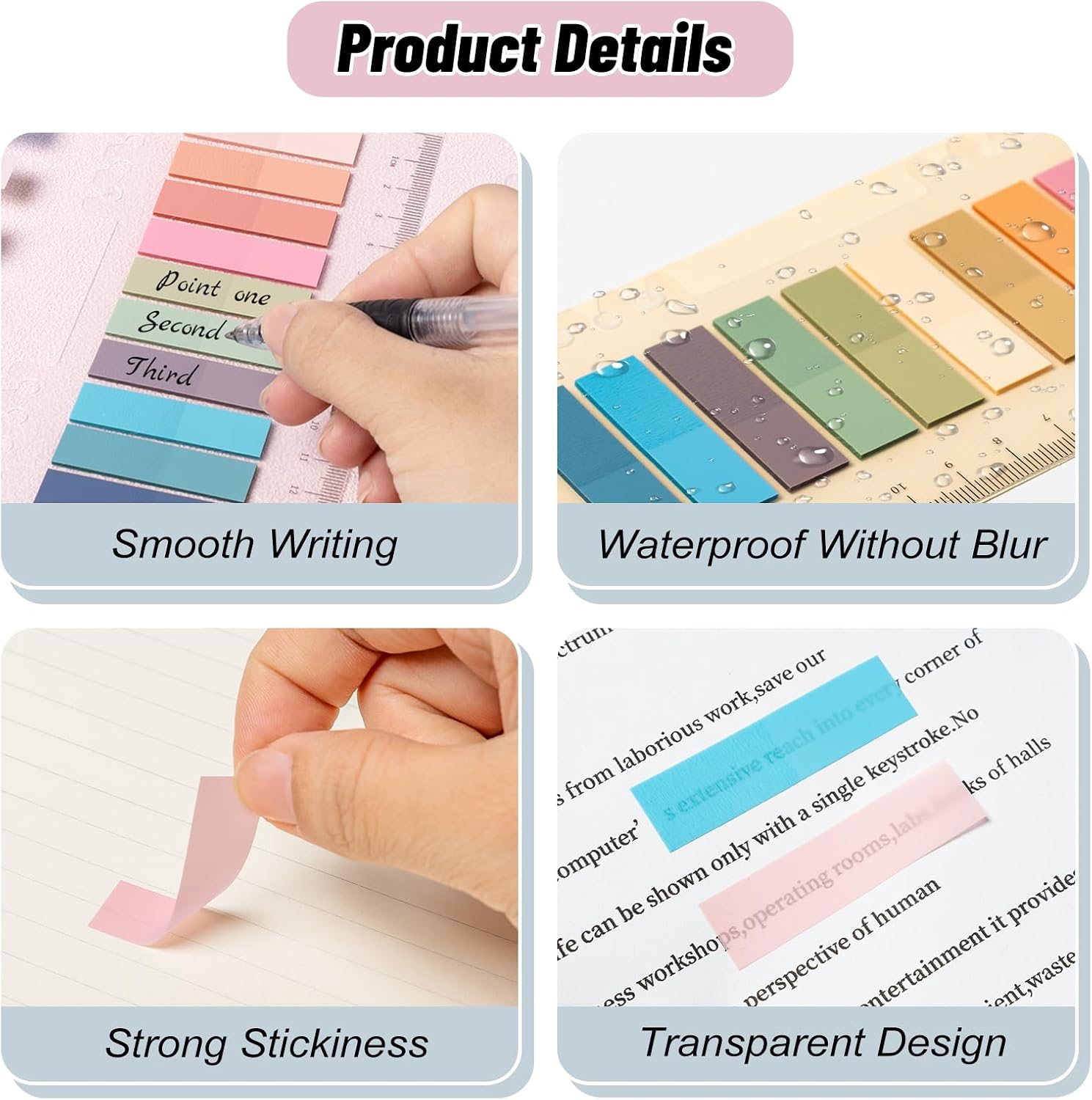 Detalle de SUNACME Sticky Tabs, 1,600 Writable Transparent PET Index Tabs with Ruler