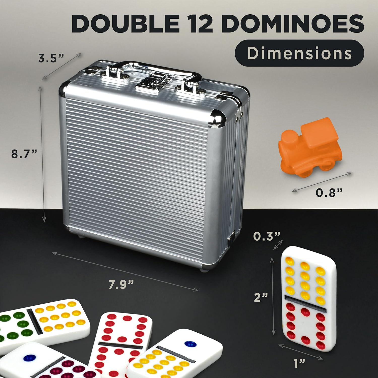 Thumbnail 6 de Queensell Mexican Train Dominoes Set (Double 12) with Wooden Hub and Carry Case