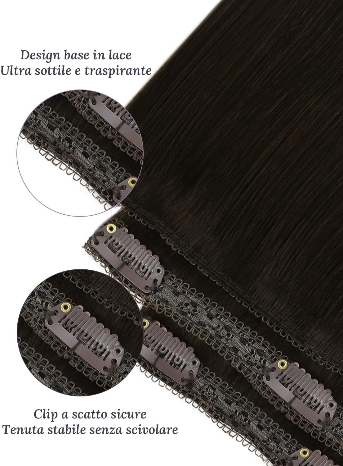 Thumbnail 3 de Fshine Extension Capelli Veri Clip 7 Pezzi, 120 g, Castano Scuro (Colore 2) 40,6 cm – Lisci e Professionali, Double Weft Brasiliani