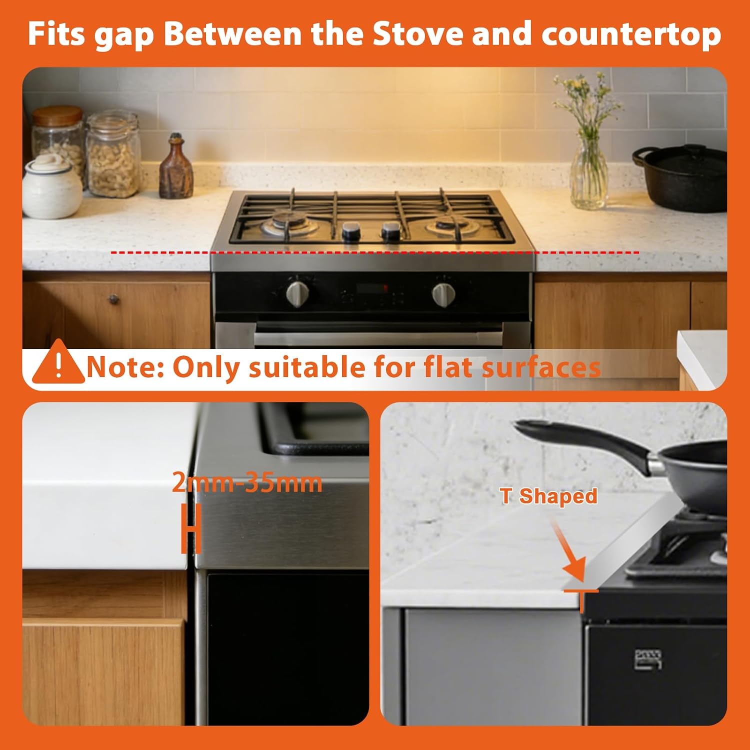 Detalle de DVYY T Design Stove Gap Cover Silver, Adjustable Stainless Steel Filler