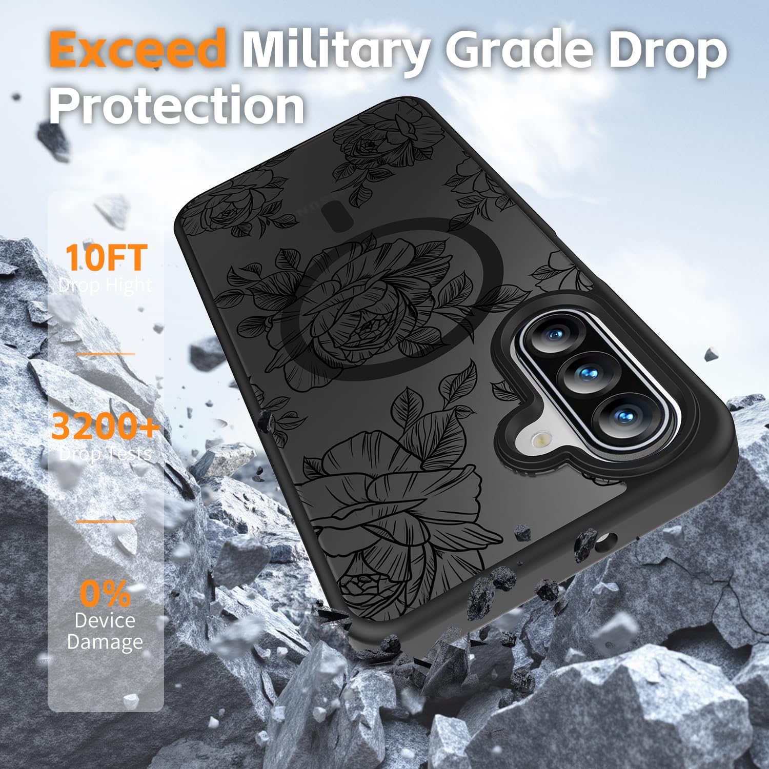 Thumbnail 6 de Teayoha Samsung Galaxy A17 Case with MagSafe Compatibility, Black Floral Print