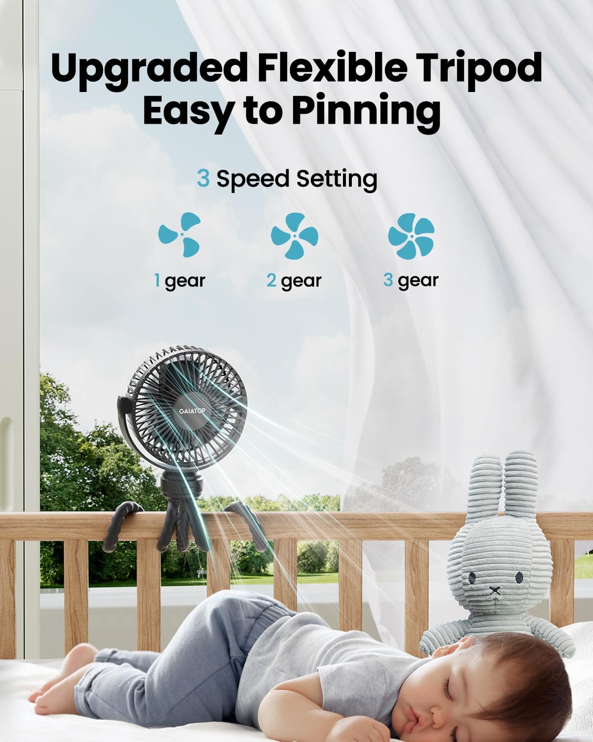 Thumbnail 2 de gaiatop Mini Portable Pram Fan Rechargeable 3-speed fan 🌬