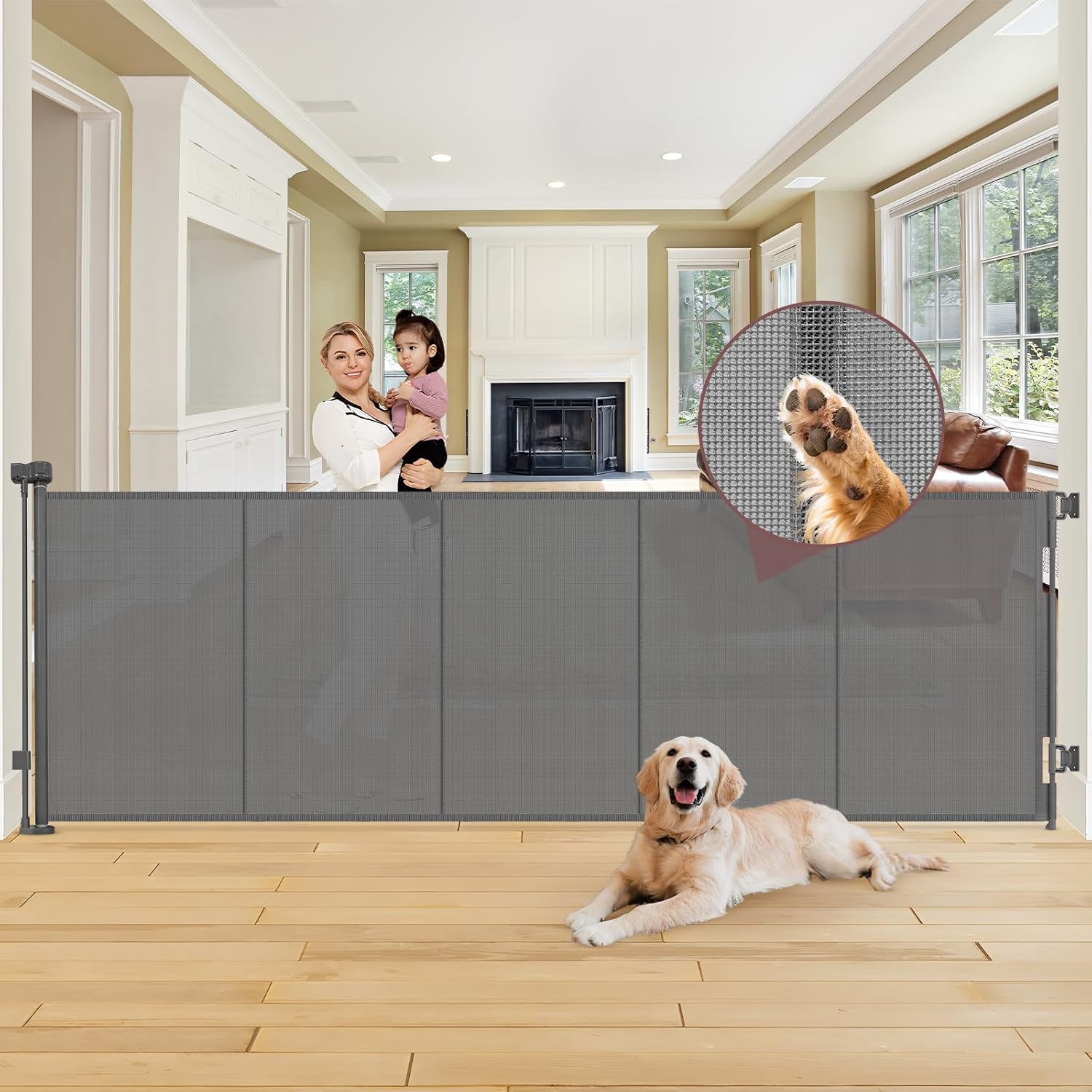 Detalle de 41" Extra Tall Retractable Pet Gate, Up to 100" Wide, Gray