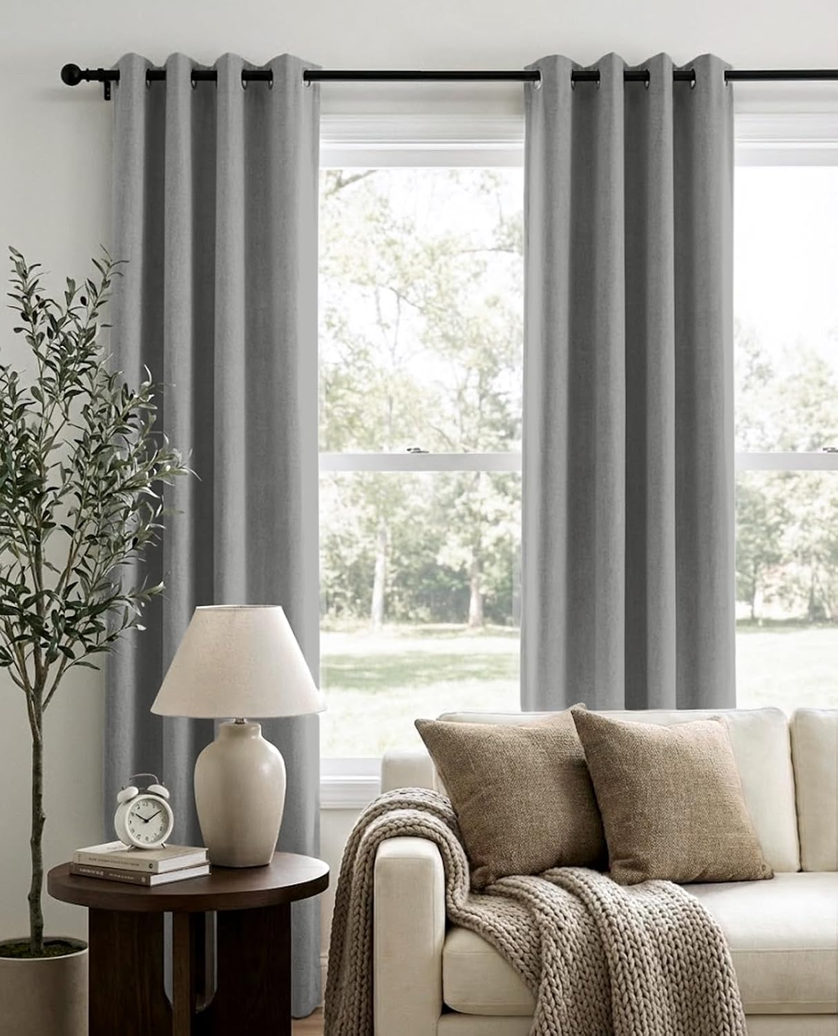 Thumbnail 3 de 100% Blackout Shield Curtains, Faux Linen Texture