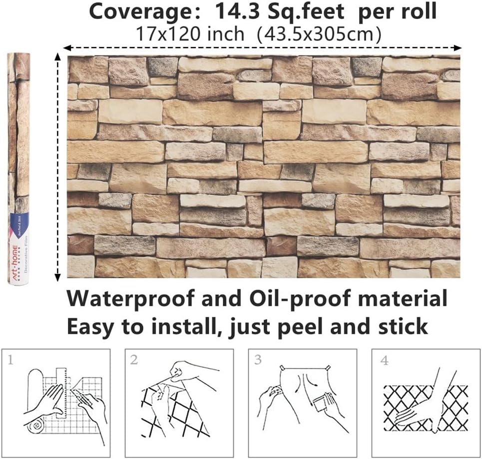 Thumbnail 6 de Arthome WALL DECOR SWP200-7 självhäftande väggfolie, brun tegel, 44 × 305 cm