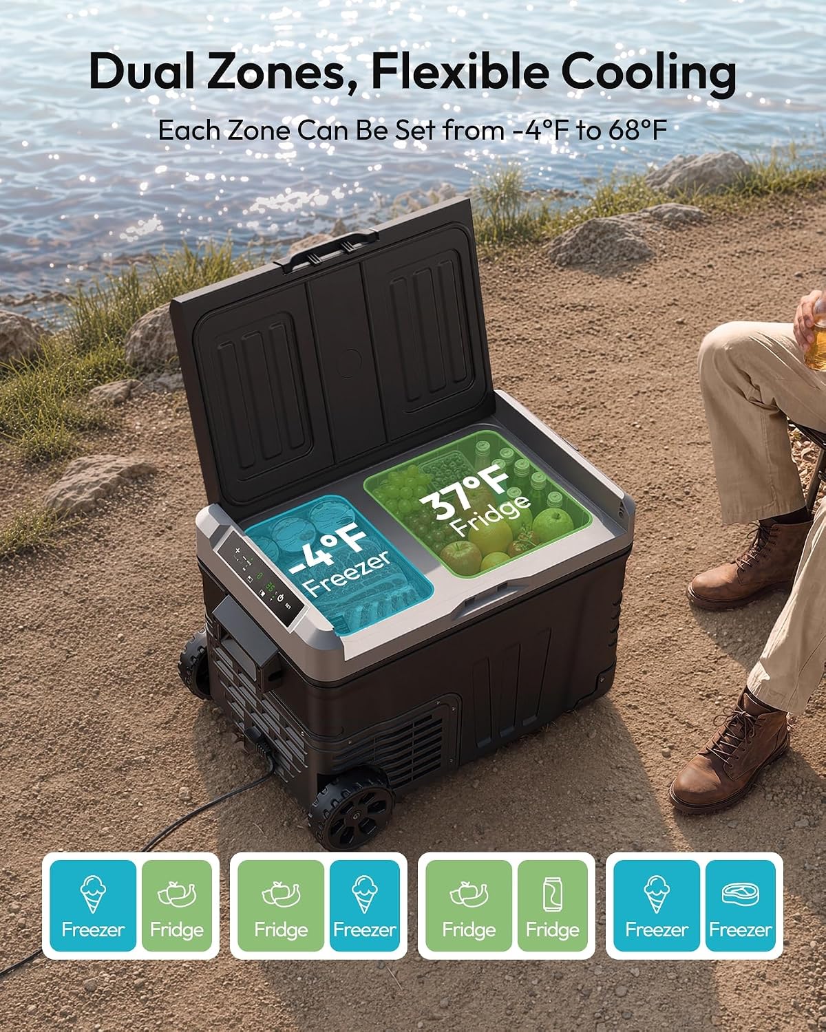 Detalle de EUHOMY CFB-35 35QT Dual-Zone Portable Refrigerator and Freezer