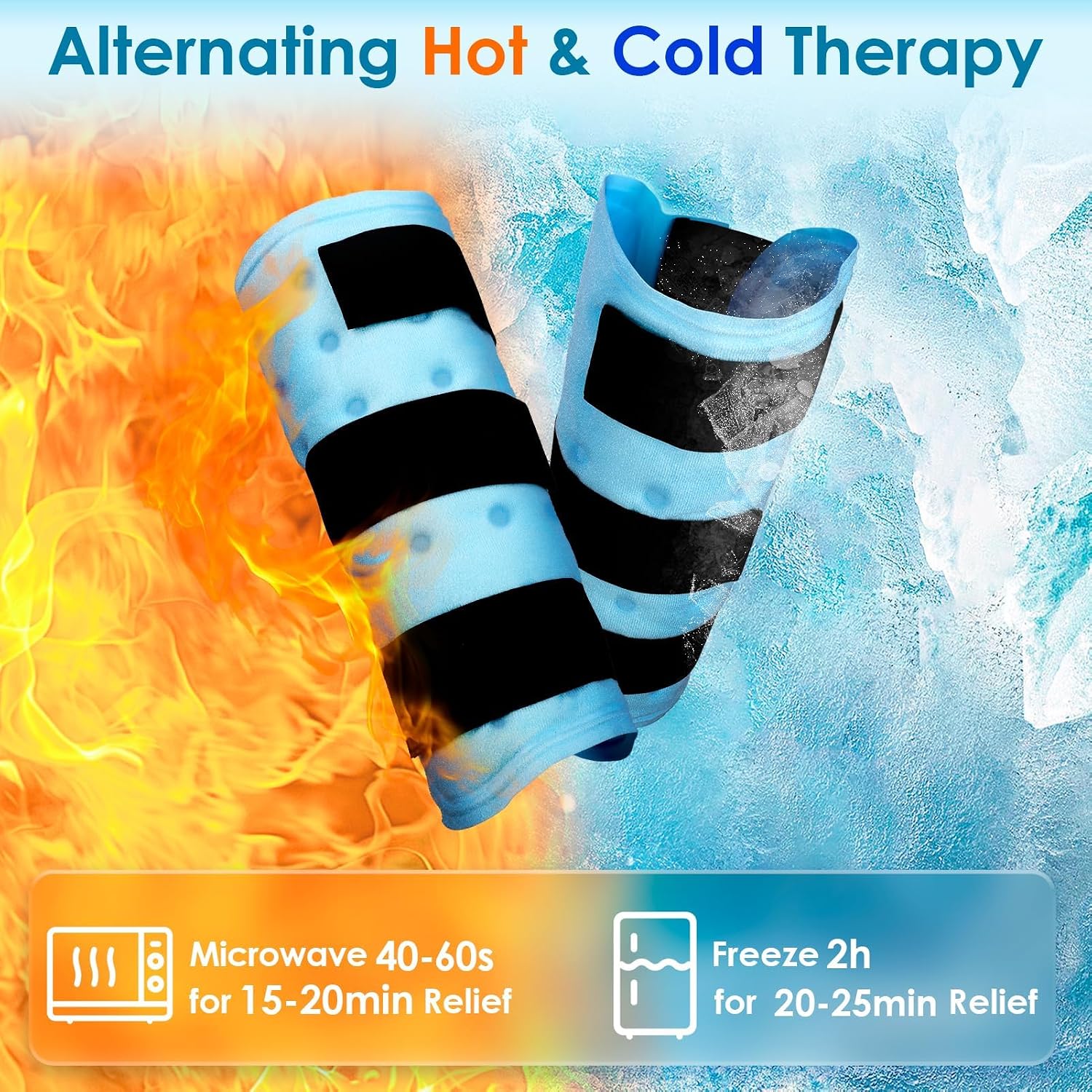Detalle de Comfytemp Leg Ice Pack Wrap (2 Packs): Reusable Full-WitH Coverage for Calf, Shin & Elbow