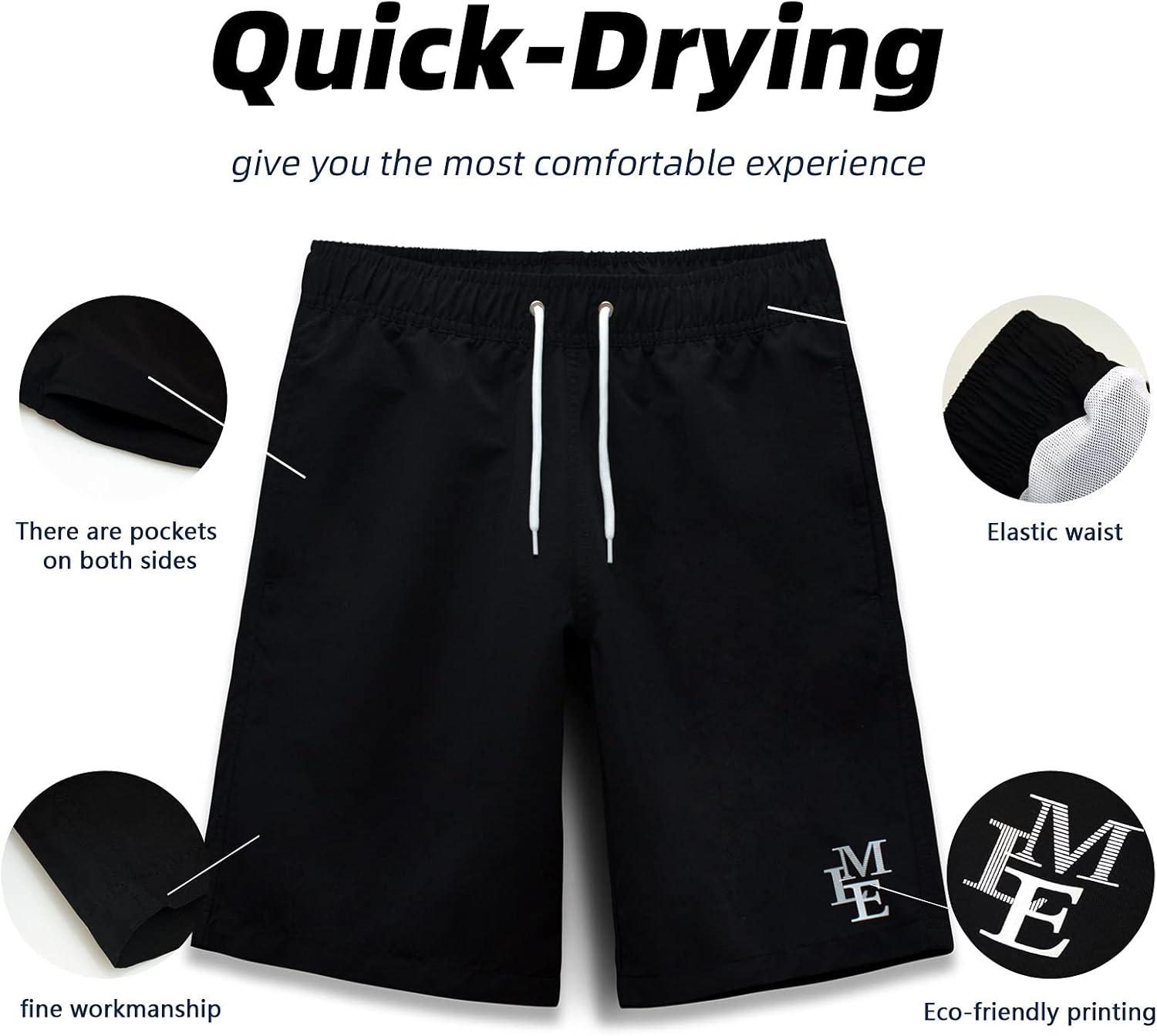 Detalle de MEILONGER Boys Quick-Dry Beach Board Shorts 6-16 — Durable, Practical Swimwear for Active Kids