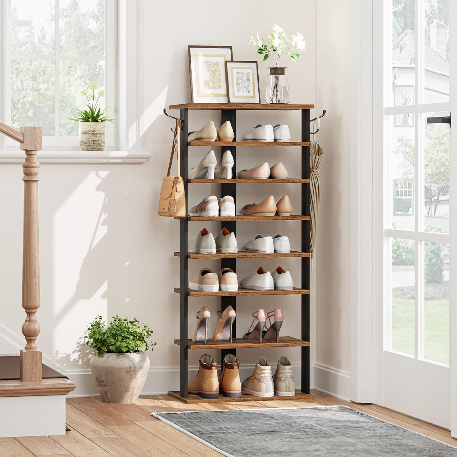 Thumbnail 4 de HOOBRO 8-tier Shoe Rack Wooden Tall Storage