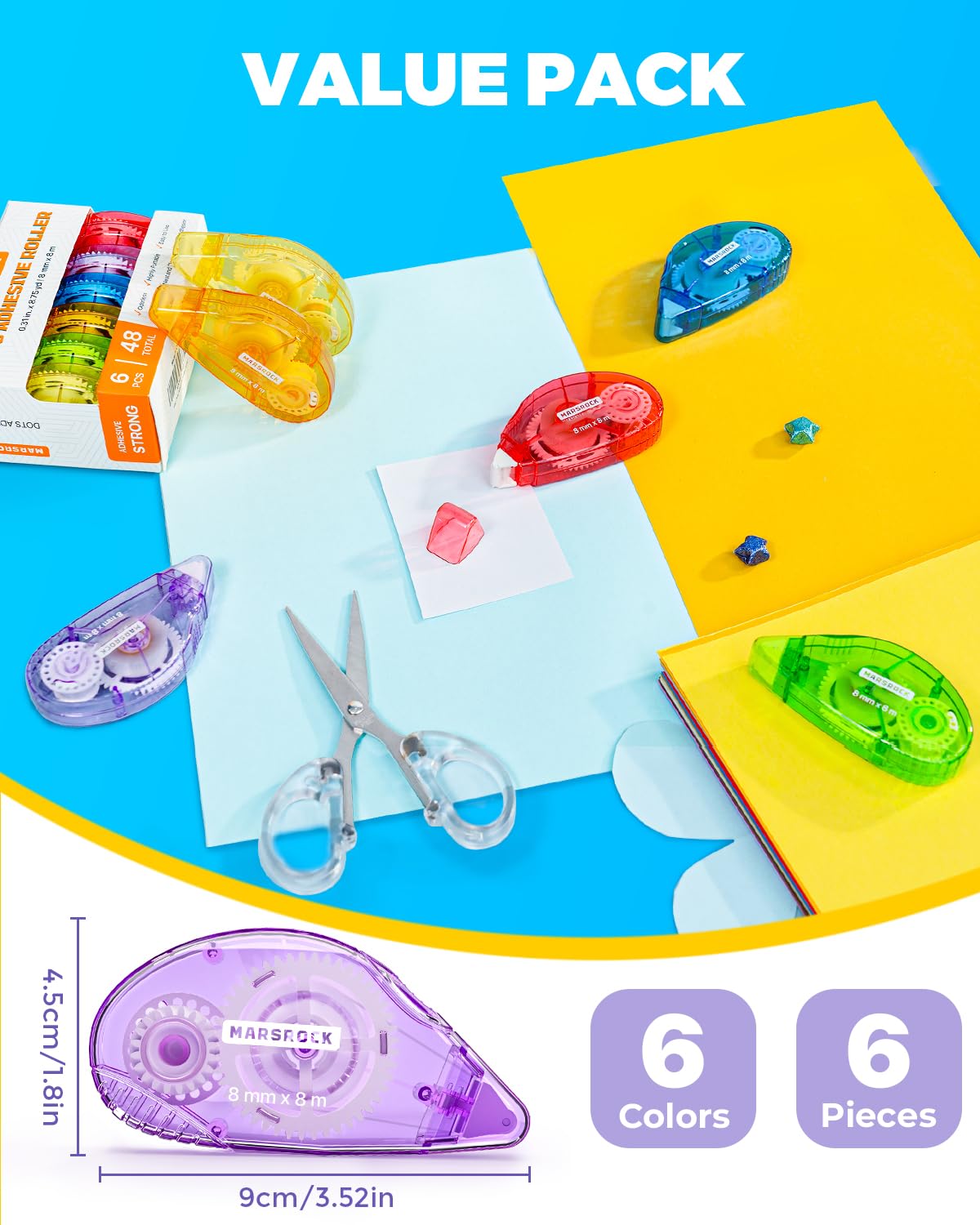Thumbnail 1 de Marsrock Double Sided Glue Tape Roller (6 Pack) — 8mm x 8m for scrapbooking, card making & photos