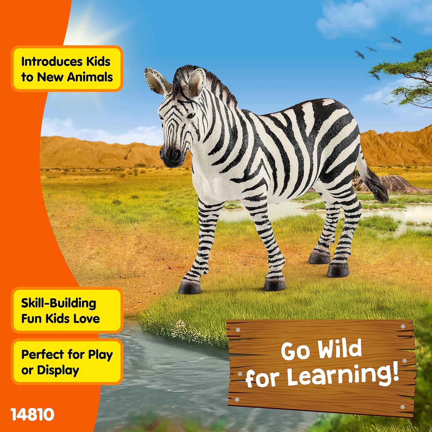 Detalle de Schleich 14810 Zebra, Female, Black – Hand-Painted Educational Figure