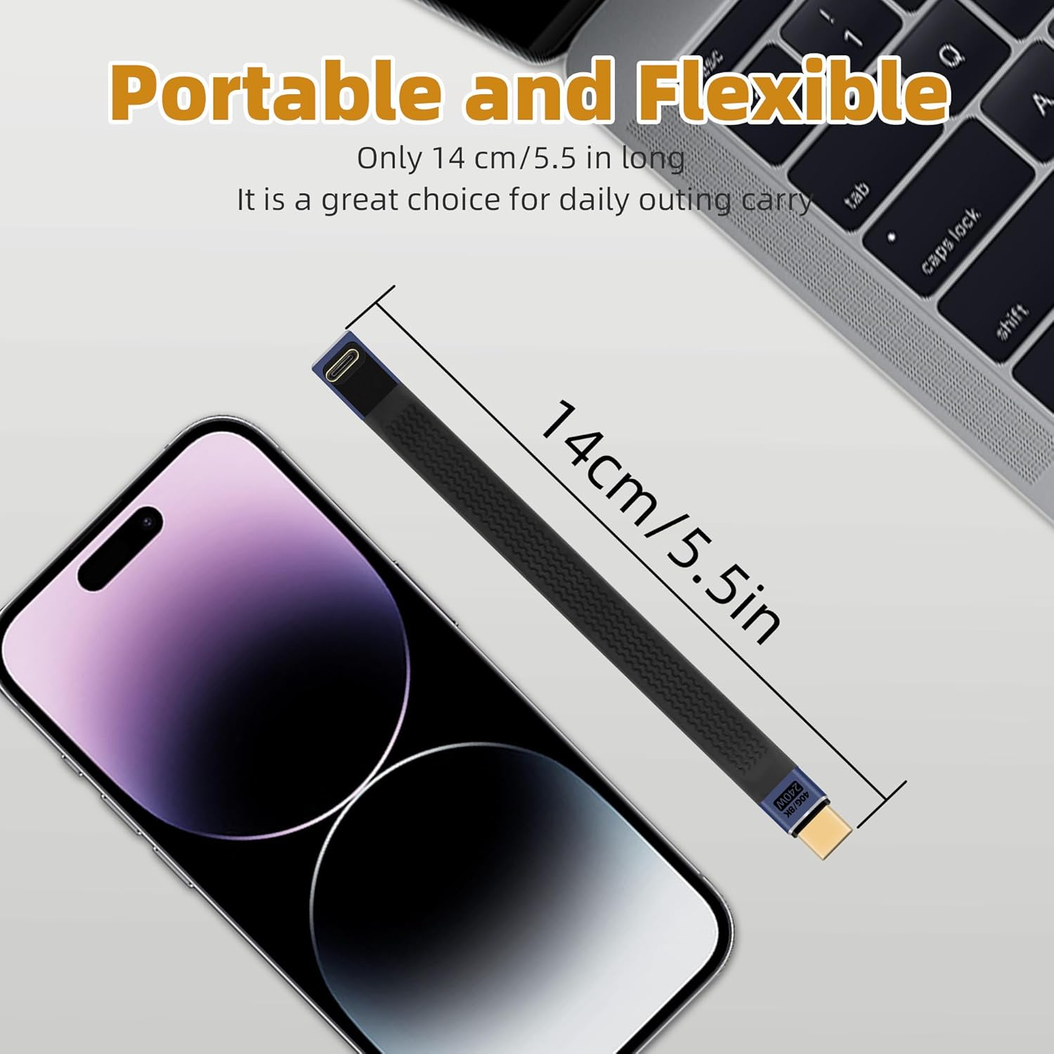 Thumbnail 5 de RIIEYOCA 14cm USB C to C 40Gbps Cable: 8K60, PD 240W, 90° Short Reach