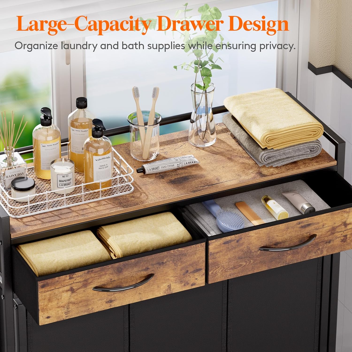 Detalle 2 de Lifewit 24361 3-Section Rolling Laundry Hamper with Shelf and 2 Drawers