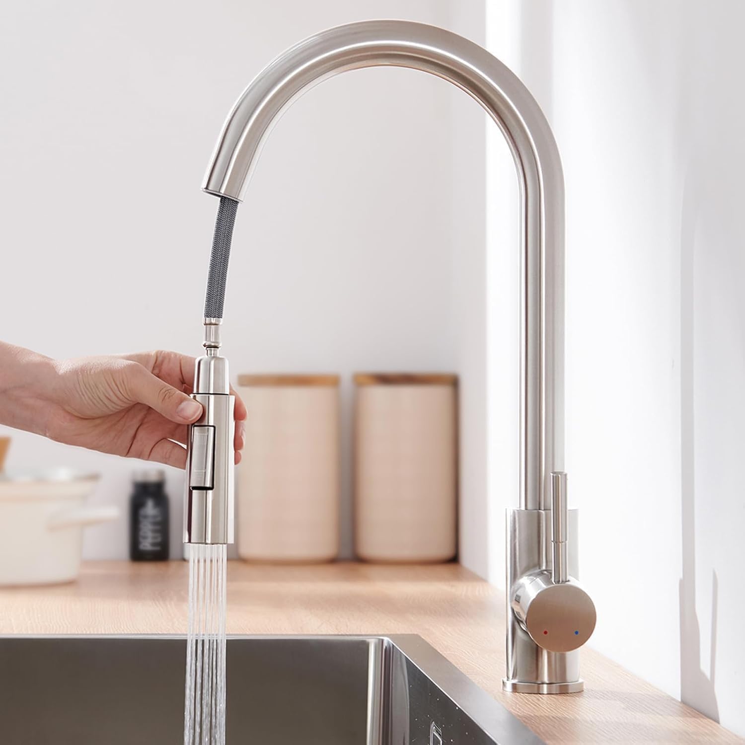 Lonheo miscelatore per lavello cucina con doccetta estraibile e 2 modalità di getto, girevole 360°