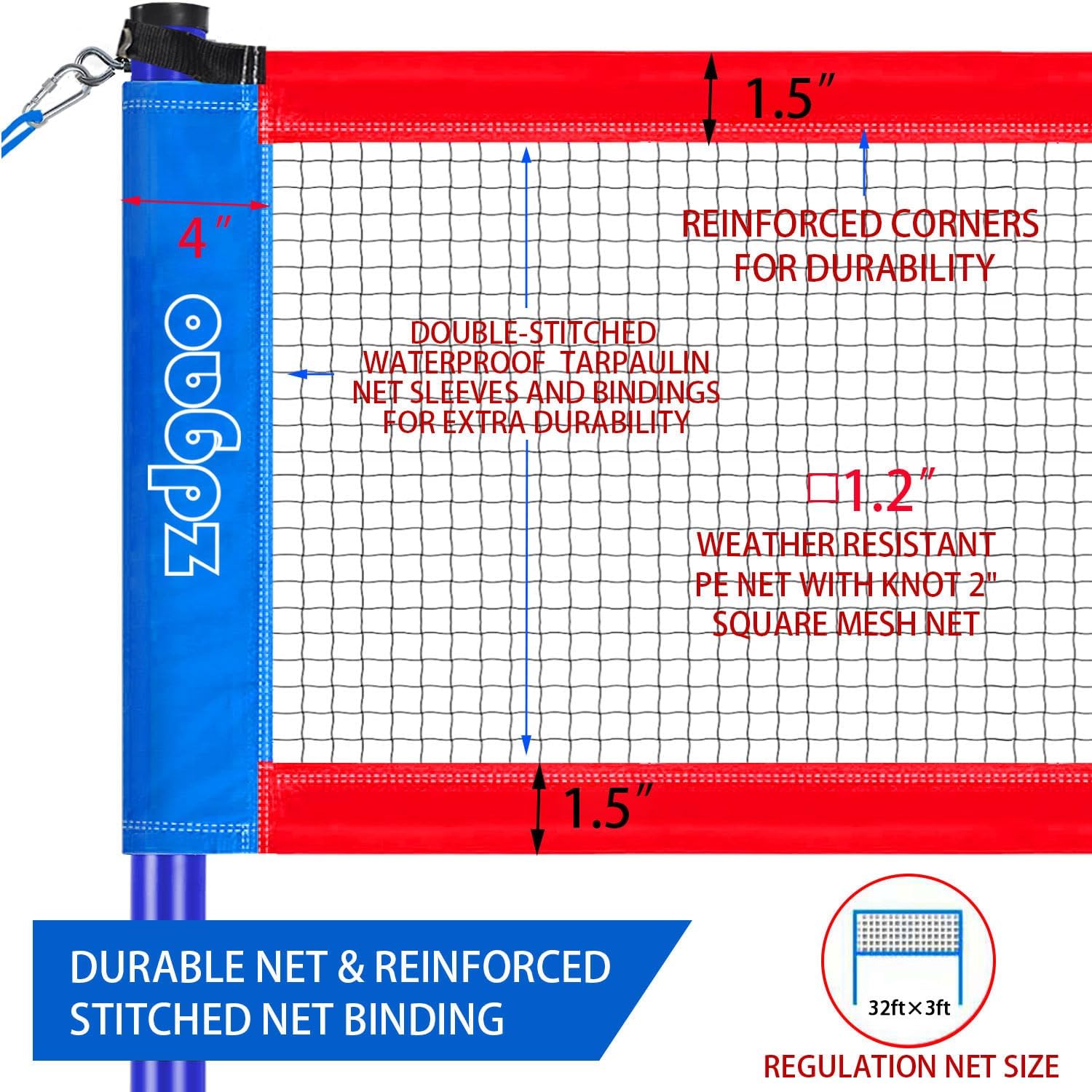Thumbnail 3 de Zdgao Volleyball and Badminton Combo Set for Backyard — 20FT/32FT Net, Adjustable Poles, 6-Piece Steel Frame, Includes Balls, Rackets, Shuttlecocks, Boundary Line & Carry Bag