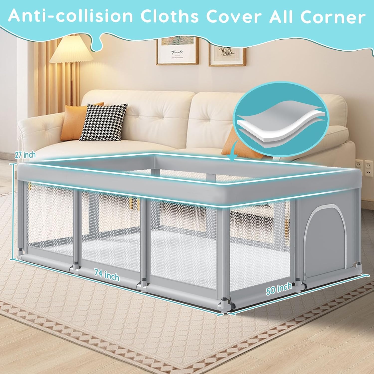 Detalle 2 de Fshibila Baby Playpen 74" ×50"