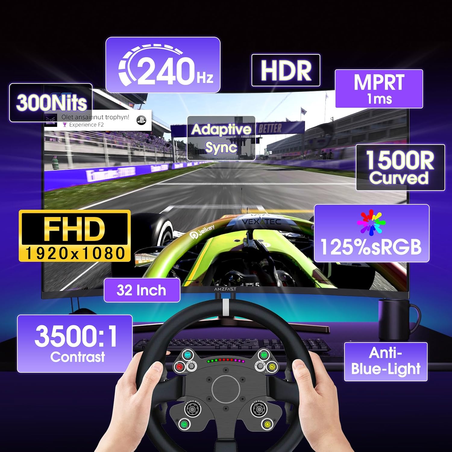 Thumbnail 5 de Amzfast 32 Inch Curved Gaming Monitor (AMZG32C1F) – 240Hz, 1080p, 1500R VA