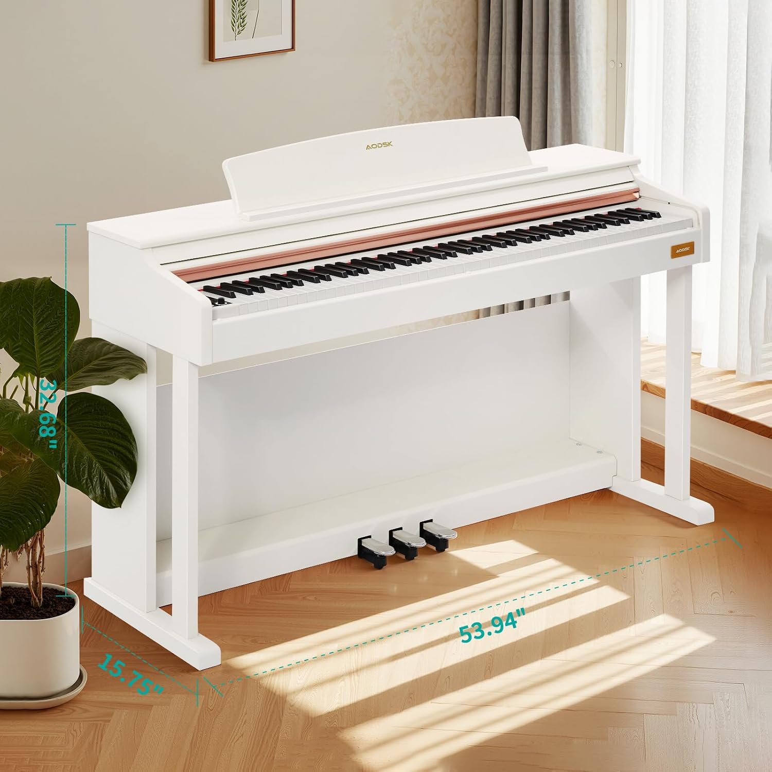Detalle de AODSK UP-701 88-Key Weighted Digital Piano with Slide Cover and Triple Pedals