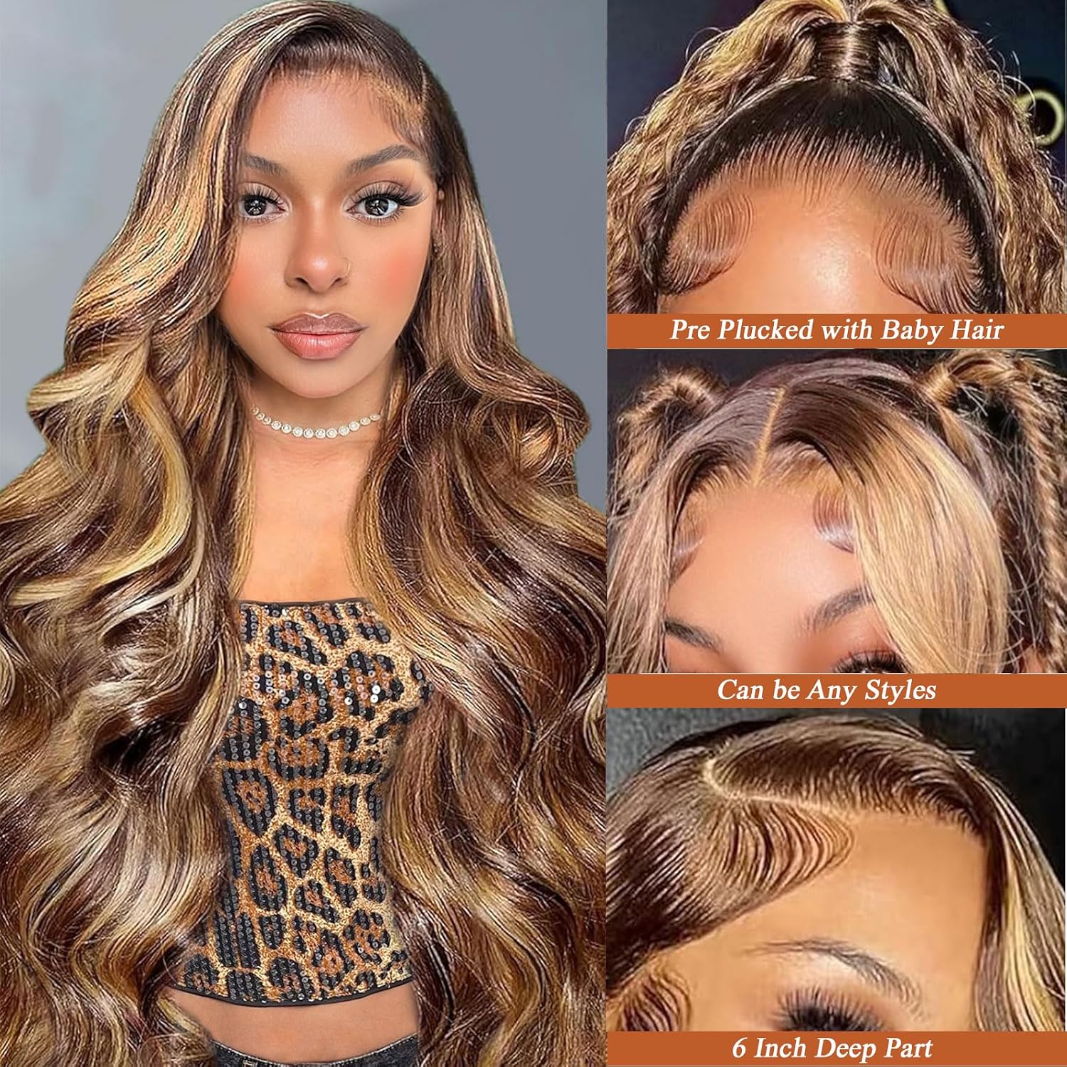 Thumbnail 1 de Tobeallo 30 Inch Honey Blonde 13x6 Lace Front Wig with HD Lace, 200 Density, Body Wave, 4/27 Highlights