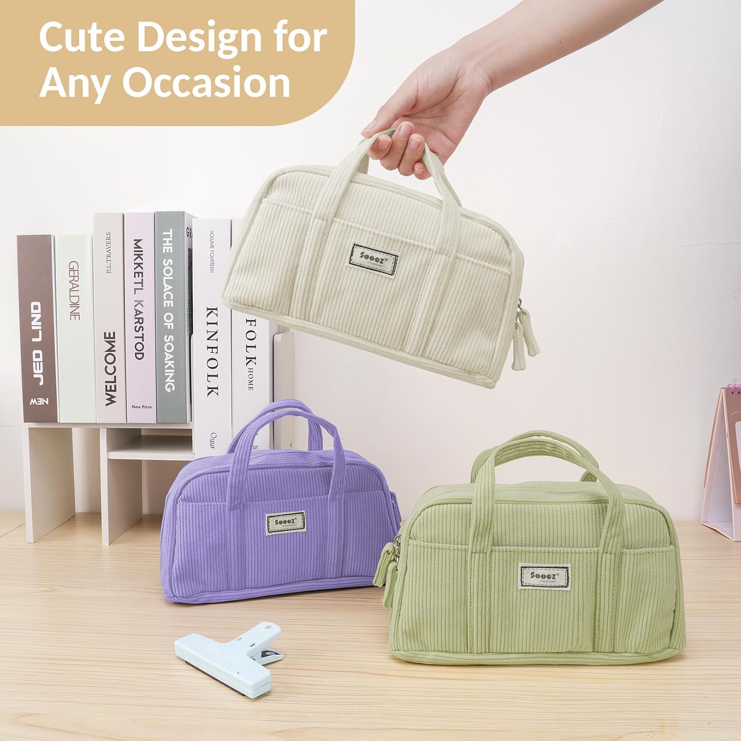 Thumbnail 6 de Sooez Large Corduroy Pencil Case with 5 Compartments and Wide Opening