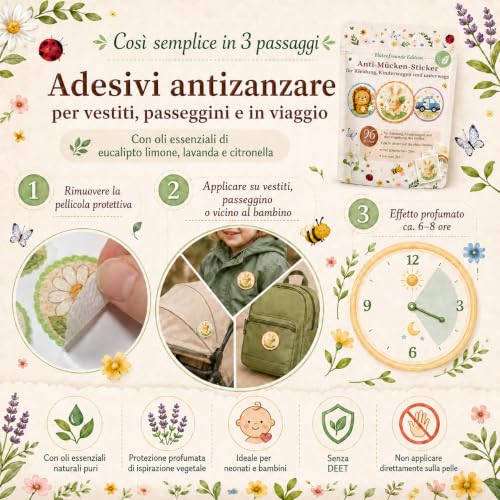 Detalle de CHALLEY-YOKI 96 Pezzi Cerotti Antizanzare: Adesivi repellenti per vestiti e oggetti, senza DEET