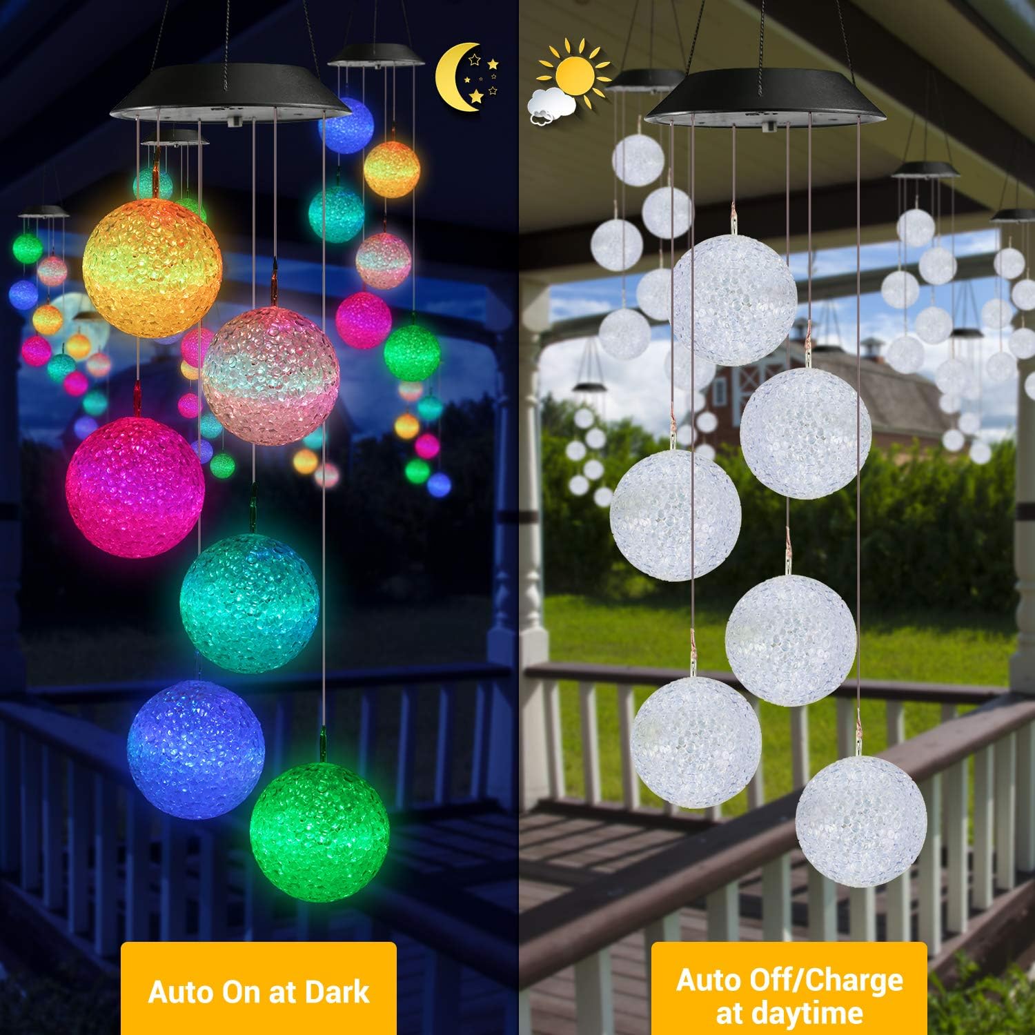 Detalle de Toodour Solar Wind Chime with 7-Color LED Ball Lights, 6 LEDs