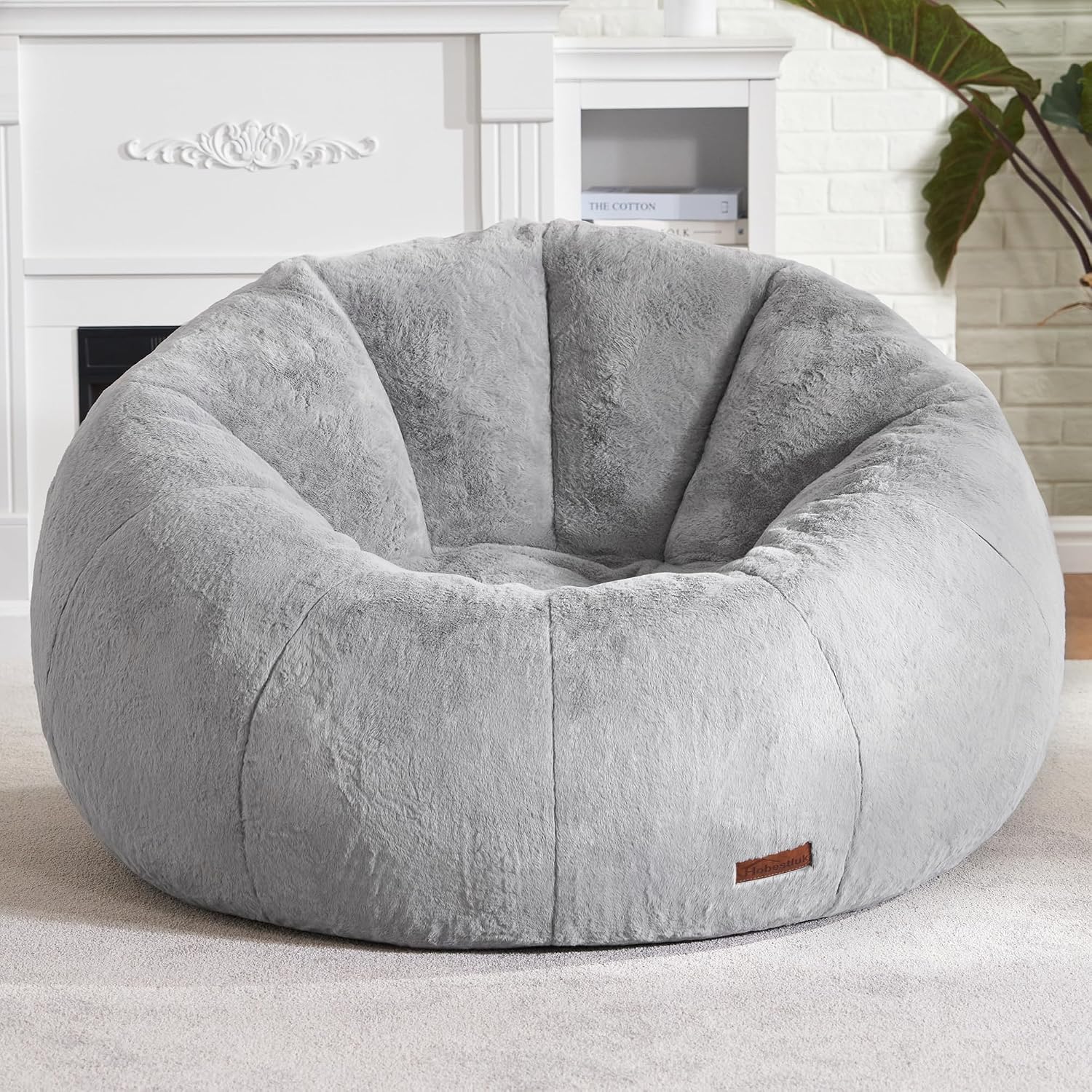 Detalle de Hobestluk 62-608 Donut-Shaped Bean Bag Chair, Grey Faux Fur