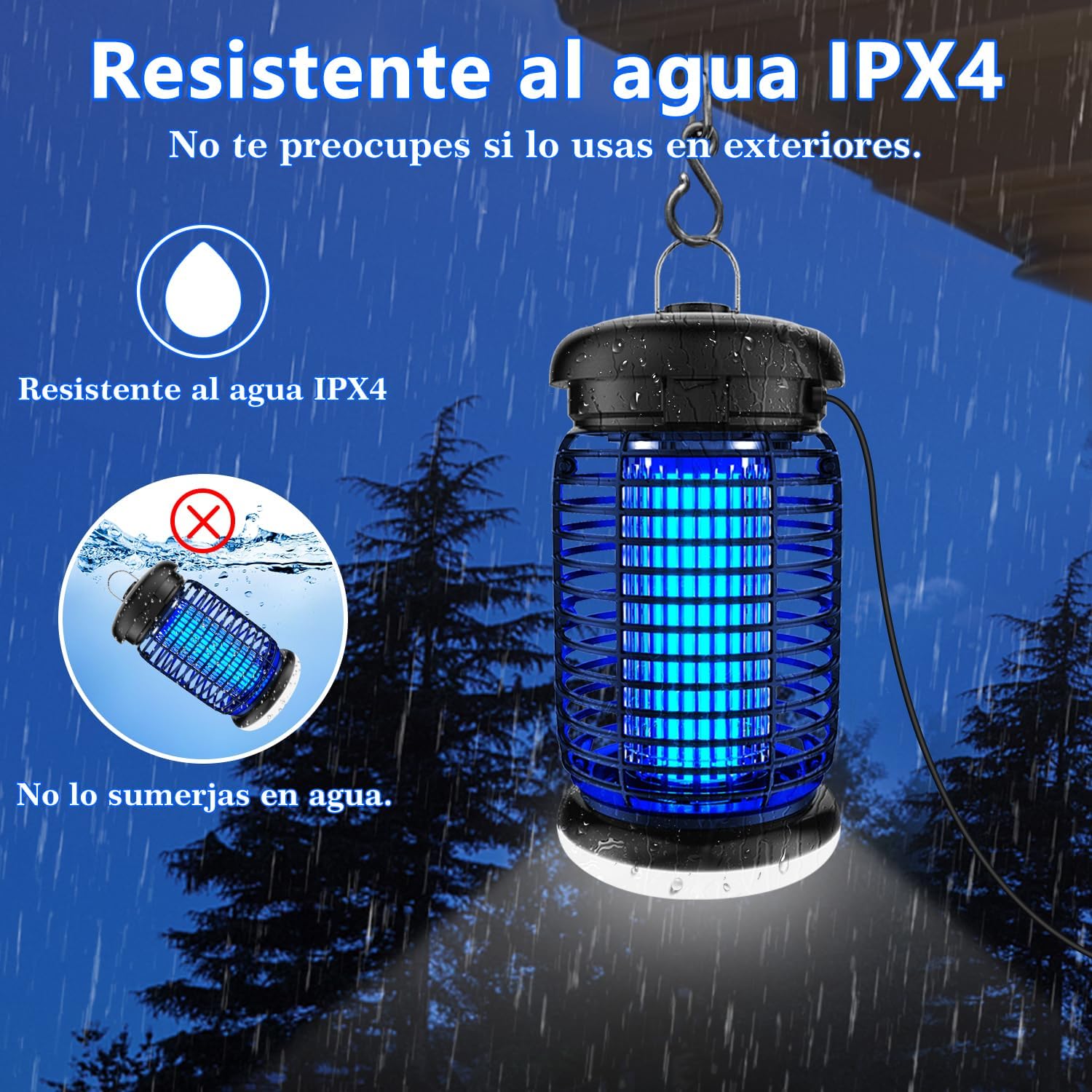Detalle de seenlast Lámpara antimosquitos eléctrica 15W UV 4200V con LED, IPX4 (80–140 m²)
