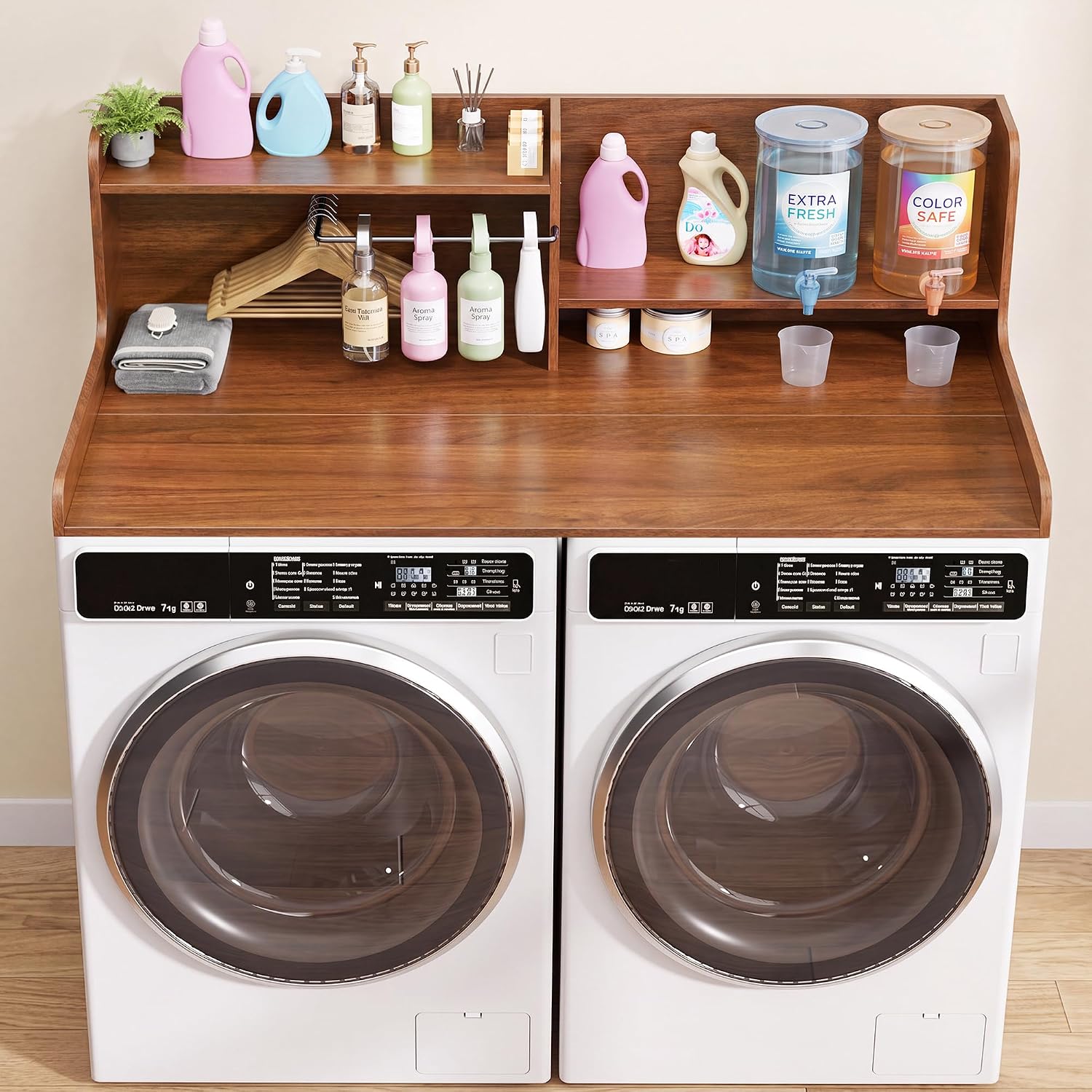 Thumbnail 2 de DTK w-hr Washer Dryer Countertop with 2-Tier Shelf and Clothes Rail, Walnut