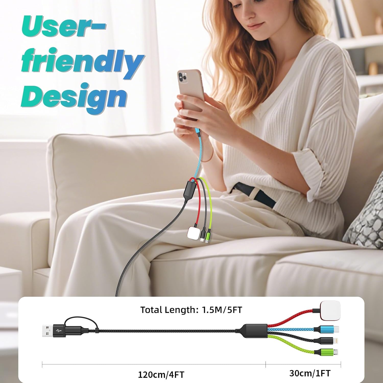 Thumbnail 5 de Travel Essentials 4-in-2 Multi Charging Cable 5FT 🔌