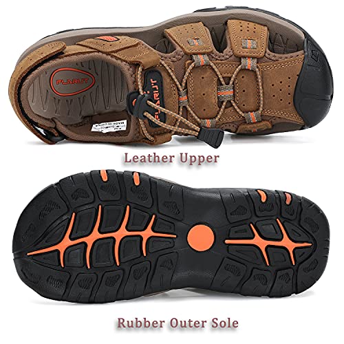 Detalle de FLARUT Sandalias Deportivas para Hombre - Sandalias de Senderismo en Cuero Marrón Claro Talla 46 EU