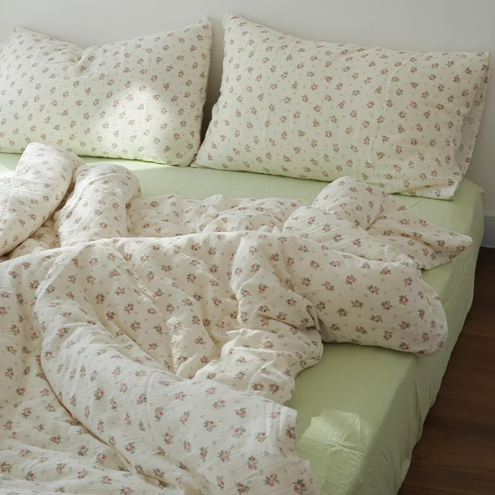 Thumbnail 2 de AShAnlan Doppelte Musselin Bettwäsche 135x200 cm (Baumwolle, rosa Blumenmuster) – mit Reißverschluss