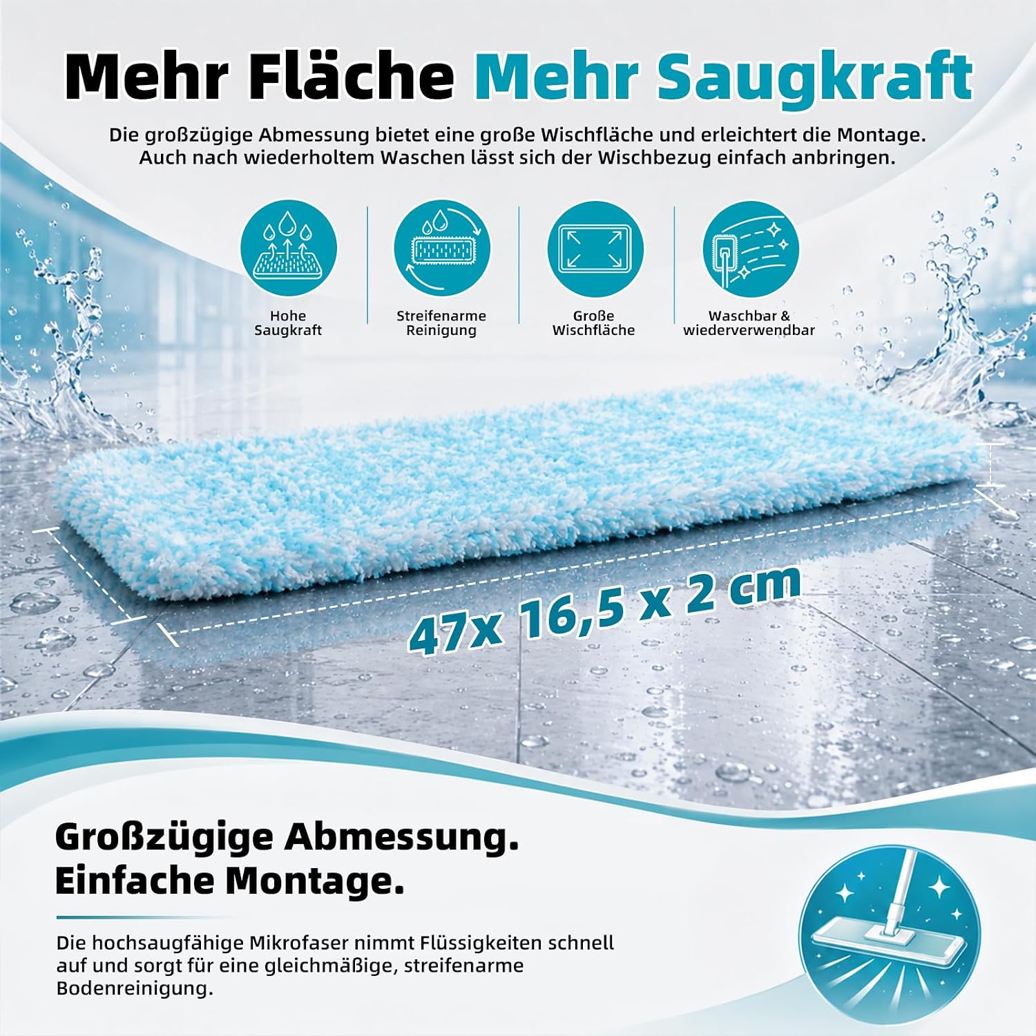 Detalle 2 de Alloytool HTYDE-LF-XL 2P dweilhoezen voor Leifheit Profi XL, 47 cm