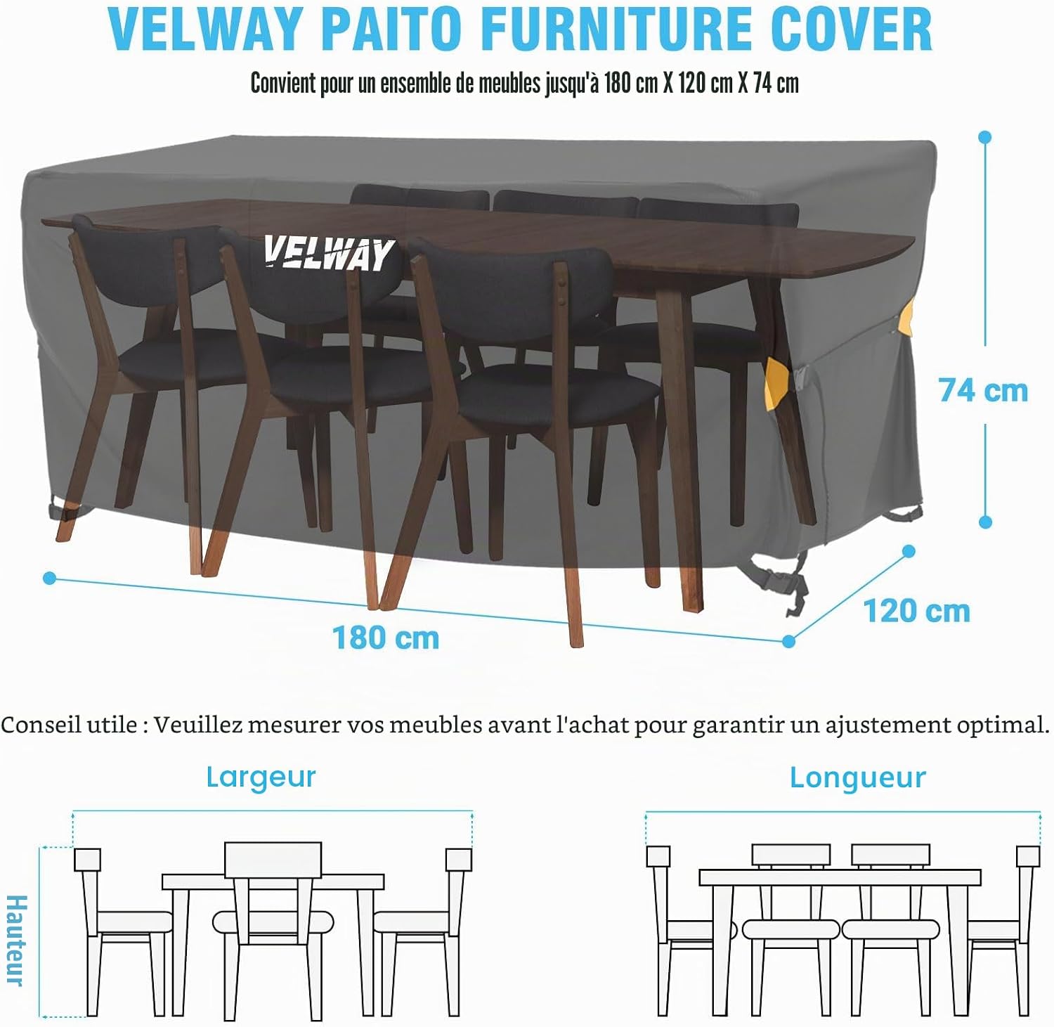 Thumbnail 1 de Velway Housse Salon de Jardin Extérieur avec Évent – Noir 180x120x74 cm