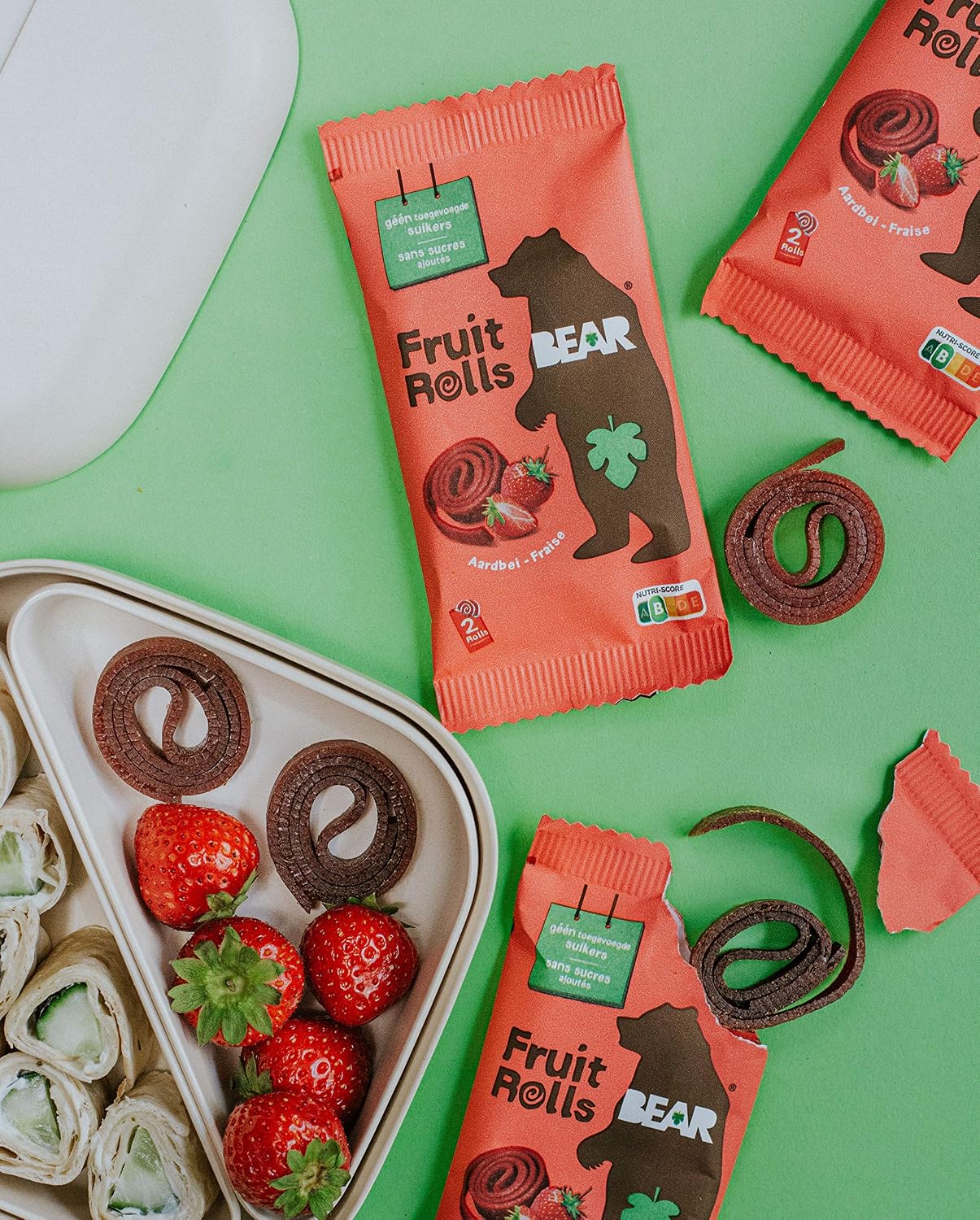 Detalle de BEAR Fruchtrollen Erdbeere – 100% Frucht, kein Zuckerzusatz, 18 Beutel à 20 g