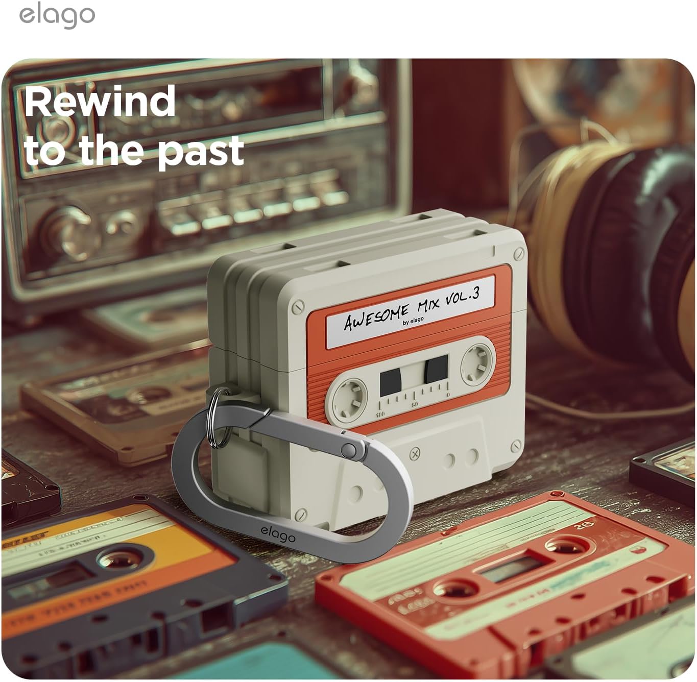 Thumbnail 2 de elago Custodia a Cassetta Retro per AirPods Pro 3, silicone morbido, anteprima LED frontale, compatibilità wireless