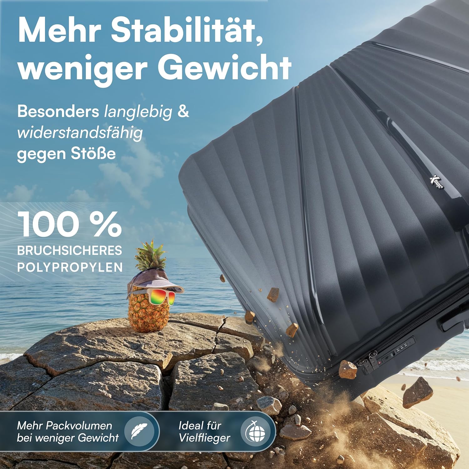 Detalle de Xonic Hartschalenkoffer L 65L – robuster, leichter Reisebegleiter mit TSA-Schloss