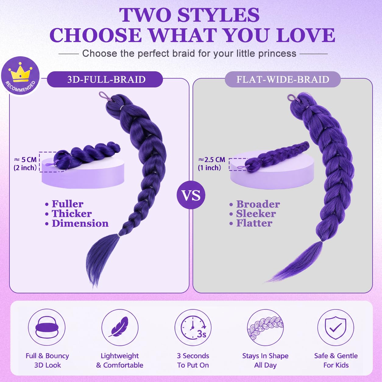 Detalle de Getgal Purple Braided Ponytail Extension 24-inch
