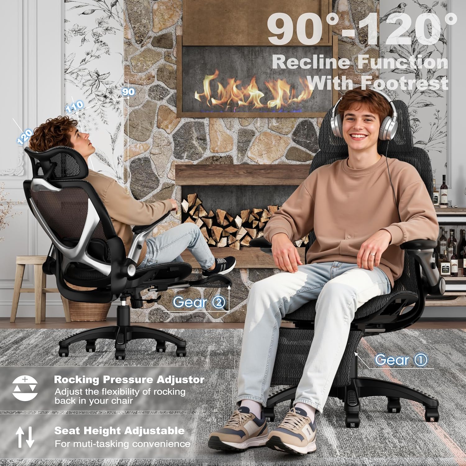 Thumbnail 6 de ELABEST X100 Ergonomic Mesh Office Chair with Footrest, 3D Lumbar Support