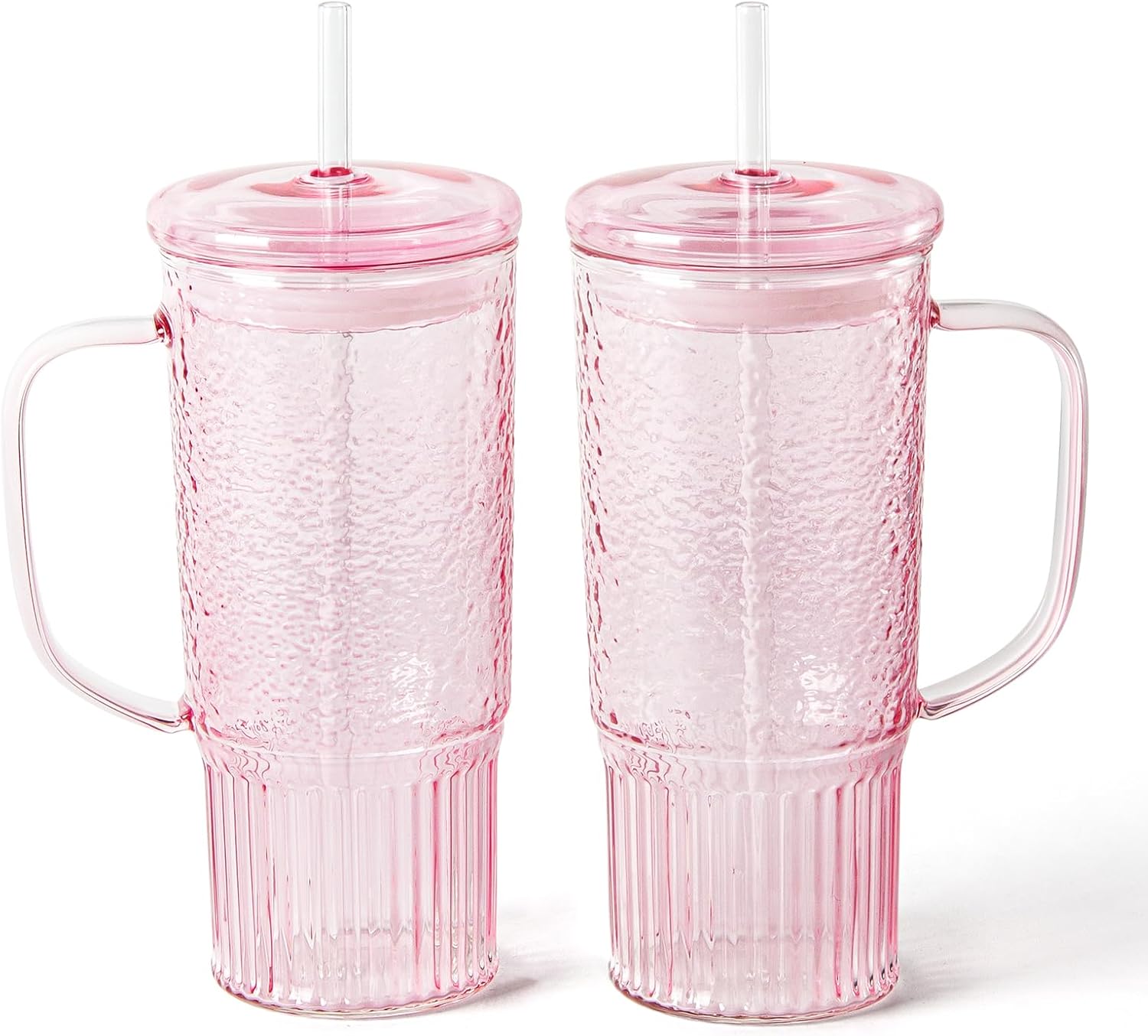 Detalle de GOSCHE 24oz Glass Cups with Lids and Straws (2 Pack) – Borosilicate Glass Tumbler with Handle