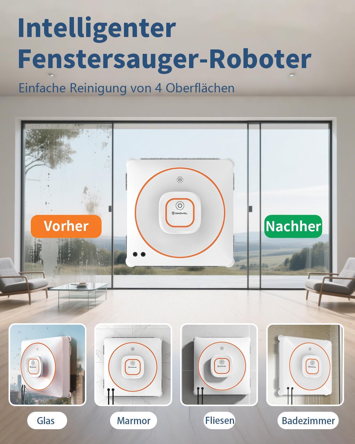 Thumbnail 2 de GNOVEL Fensterreiniger Roboter – 8000Pa Saugleistung, 4 Reinigungsmodi und 15-Stufen-Antifall-System