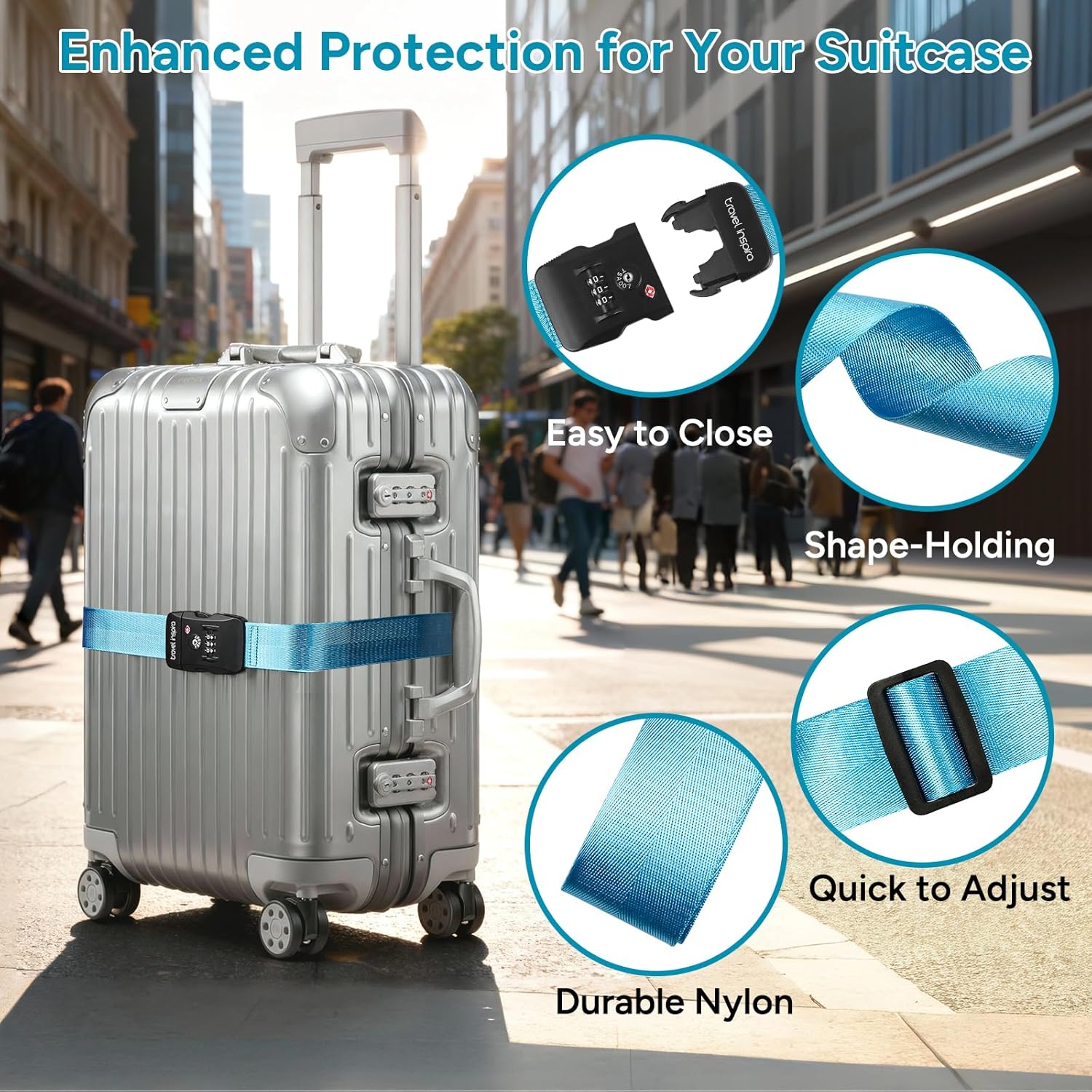 Detalle de Travel Inspira TSA Approved Luggage Straps for Suitcases (Blue)