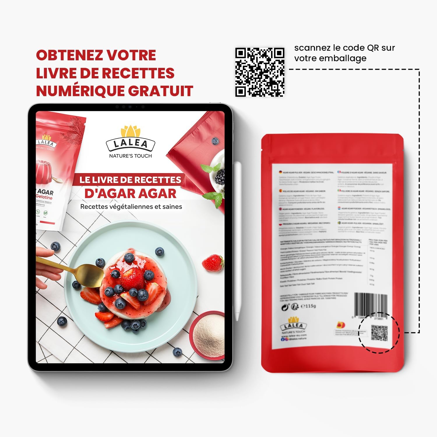 Thumbnail 5 de Agar Agar en Poudre 115g — Gelifiant végétal naturel, alternative à la gélatine (vegan) pour gels, desserts et confitures