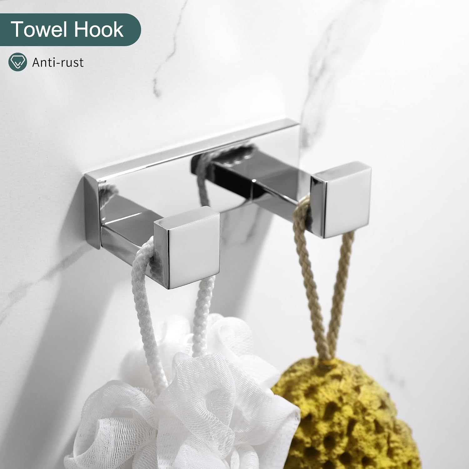 Thumbnail 4 de TNOMS Q8 4-Piece Bathroom Hardware Set, Polished Chrome, 23.6-Inch Towel Bar