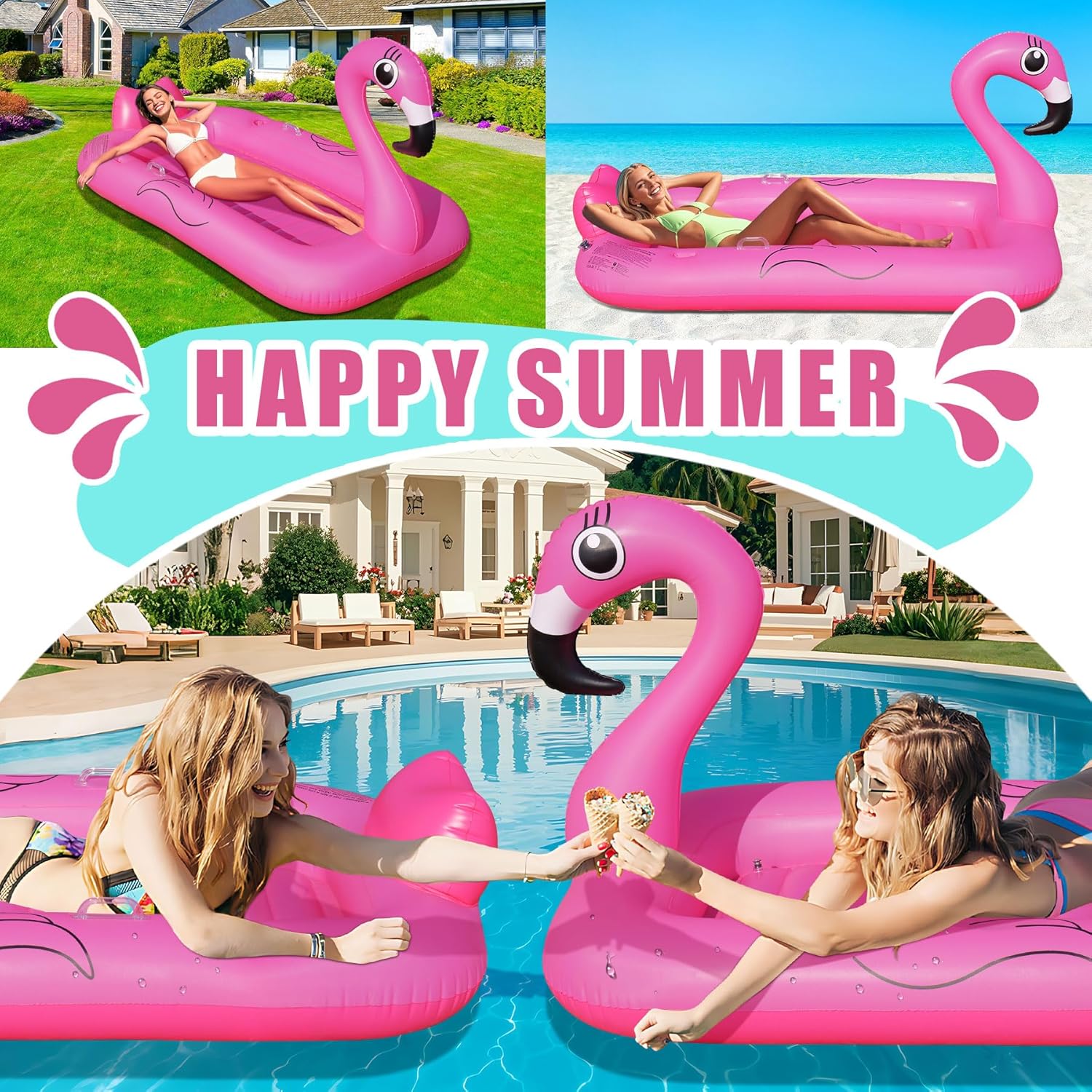 Thumbnail 5 de DeeprBling Flamingo Luftmatratze – Große Poolmatratze mit Getränkehalter, Telefonhalter & Griffe