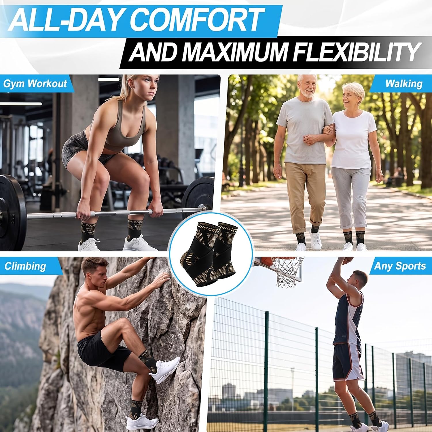 Thumbnail 6 de Lusenone Copper Ankle Brace, Adjustable Compression Sleeves with Removable Strap