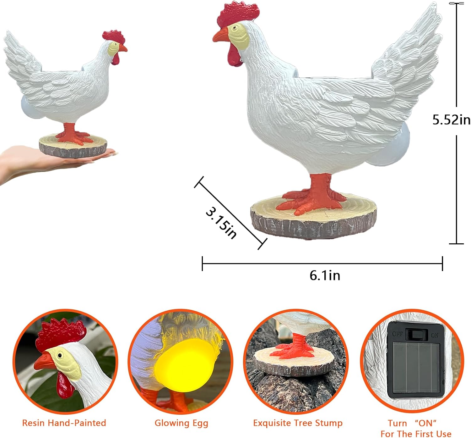 Thumbnail 2 de Solar Chicken Egg Lamp Garden Statue
